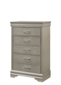 5 Drawer Tall Chest Modern 1Pc Beige Champagne Texture Finish Solid Wood Wooden Crystal Tufted Handle Bedroom Home Furniture Beige,Champagne Bedroom Modern Wood