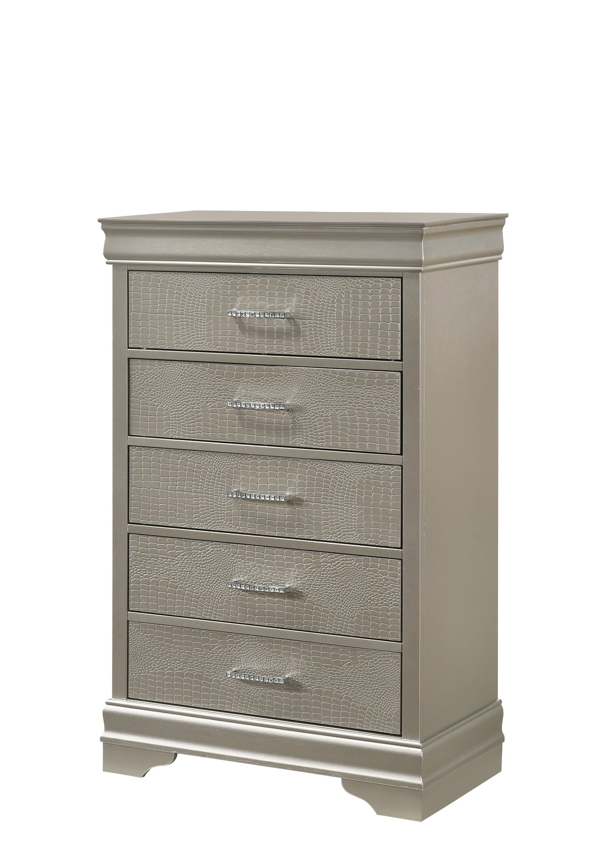 5 Drawer Tall Chest Modern 1Pc Beige Champagne Texture Finish Solid Wood Wooden Crystal Tufted Handle Bedroom Home Furniture Beige,Champagne Bedroom Modern Wood