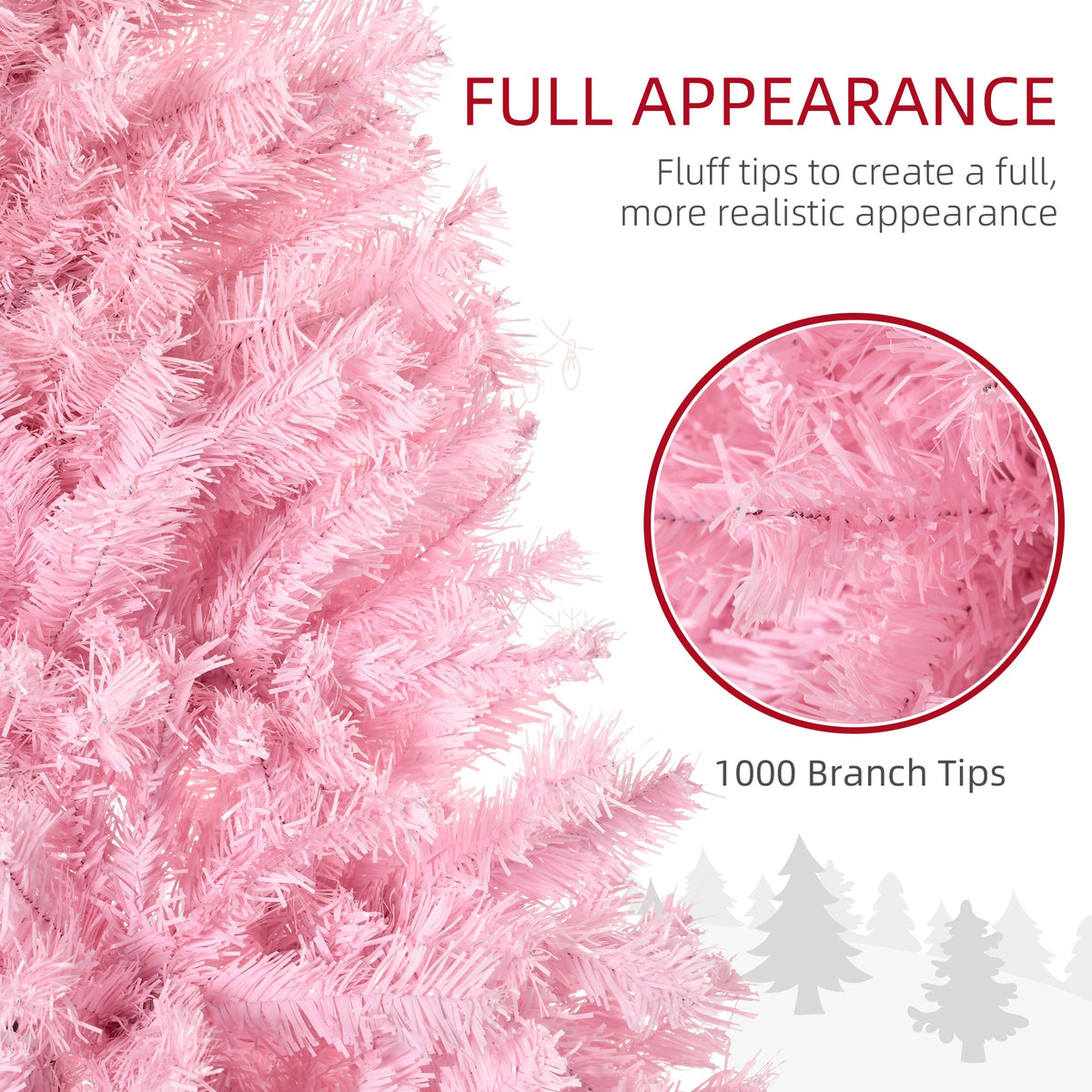 Homcom 6Ft Tall Artificial Christmas Tree Holiday D Cor With 1000 Branches, Auto Open, Steel Base, Wide Shape, Pink Pink Plastic