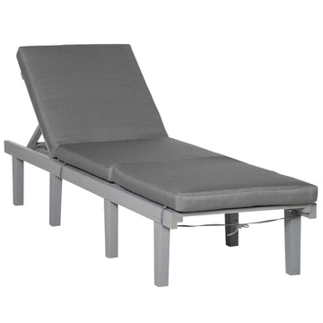Outsunny Chaise Lounge Chair For Outdoor, Patio Recliner With 4 Position Adjustable Backrest And Cushion For Deck, Beach, Lawn And Sunbathing, Gray Grey Polyester