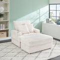 39 Inch Spring Upholstered Armchair And Ottoman Set Comfortable Single Sofa With Cup Holder And Corduroy Fabric, Perfect For Living Room Or Bedroom White Corduroy 1 Seat