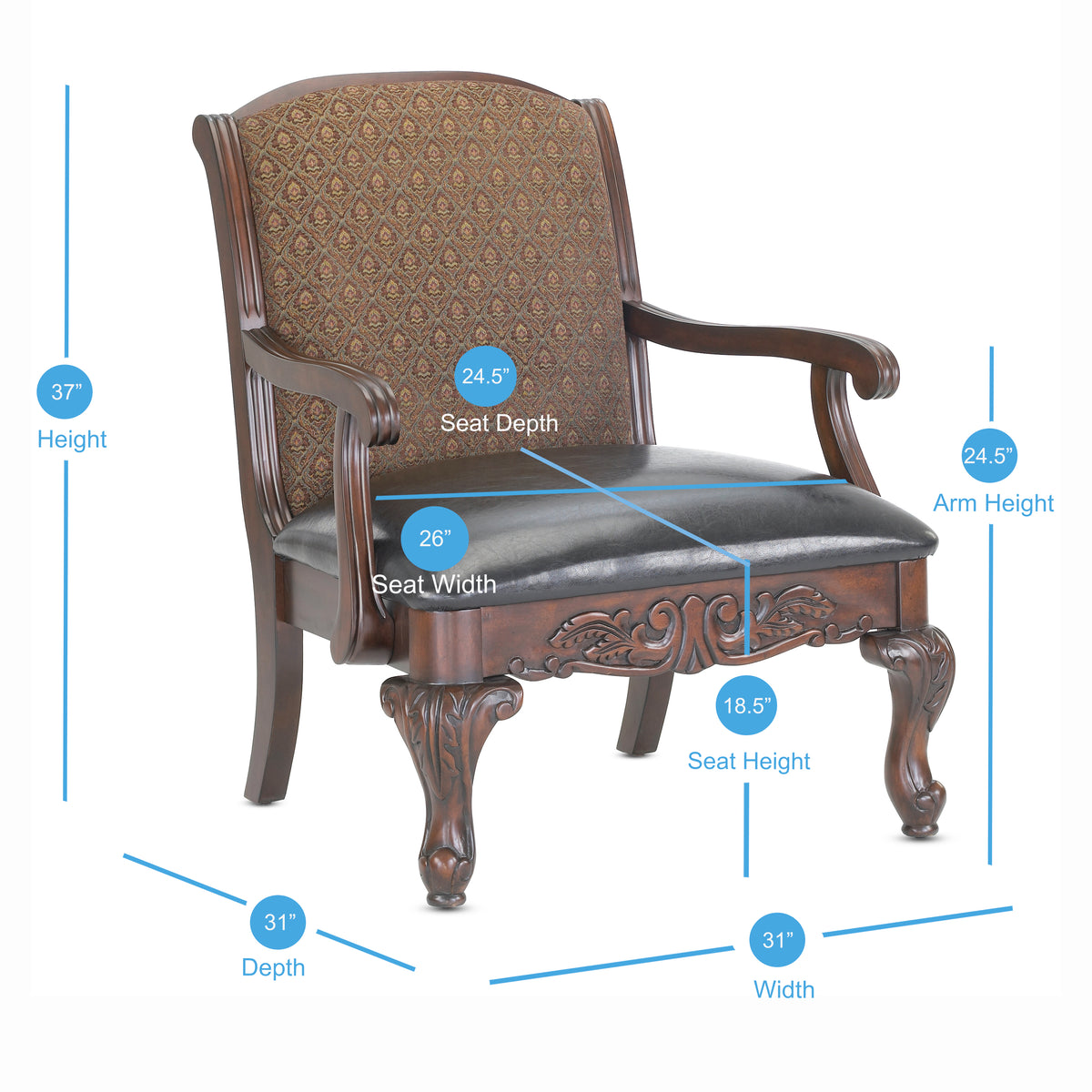 Lucille Arm Chair Brown Brown Traditional Foam Wood Fabric