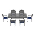 Cushions In Random Colors 7 Piece Set Of Cast Aluminum Patio Furniture With Cushions Yes Dining Set Black Seats 6 Rust Resistant Frame Water Resistant Cushion Garden & Outdoor Complete Patio Sets Aluminium
