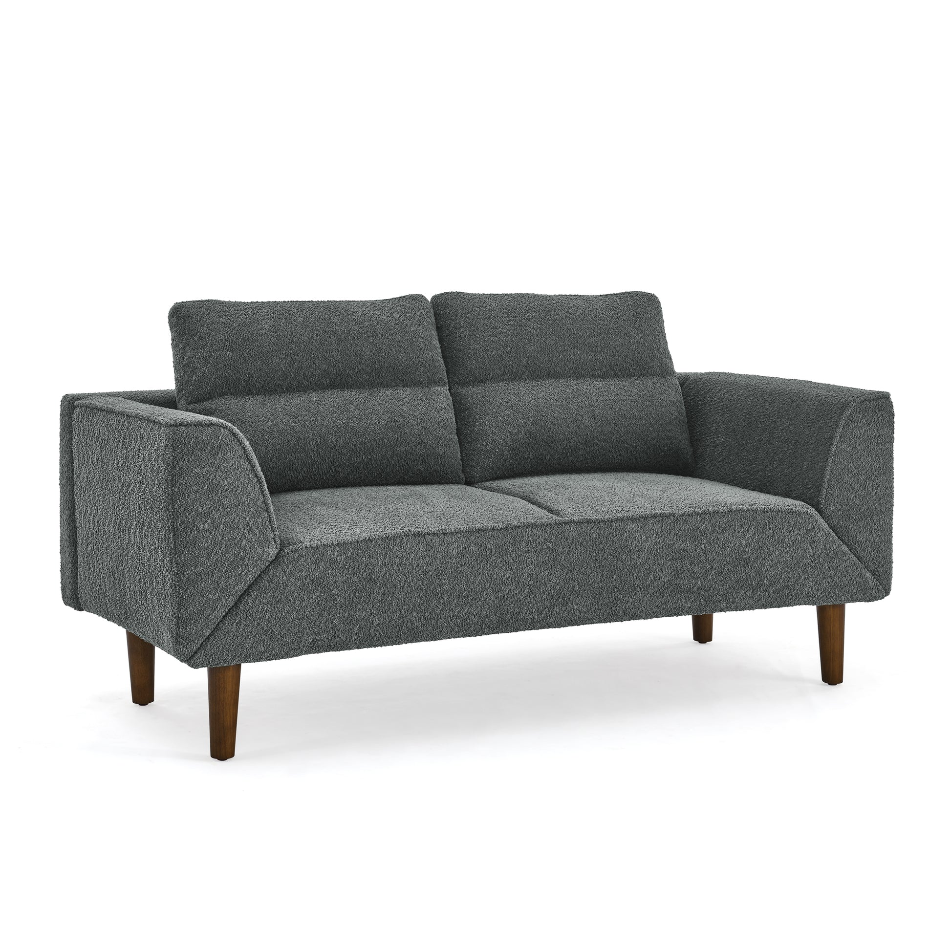 Convertible Futon Sofa Bed, Comfy Loveseat Sleeper Sofa With Adjustable Armrest, Strengthen Wood, Thick Padded Cushion, Small 2 Seater Couch For Living Room, Bedroom, Grey Grey Foam 2 Seat