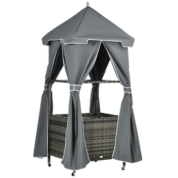 Outsunny Outdoor Towel Valet Caddy, Covered Poolside Towel Holder Rack, Shelf, Basket, Rolling Pe Rattan Wicker Storage On Wheels, Gray Gray Steel