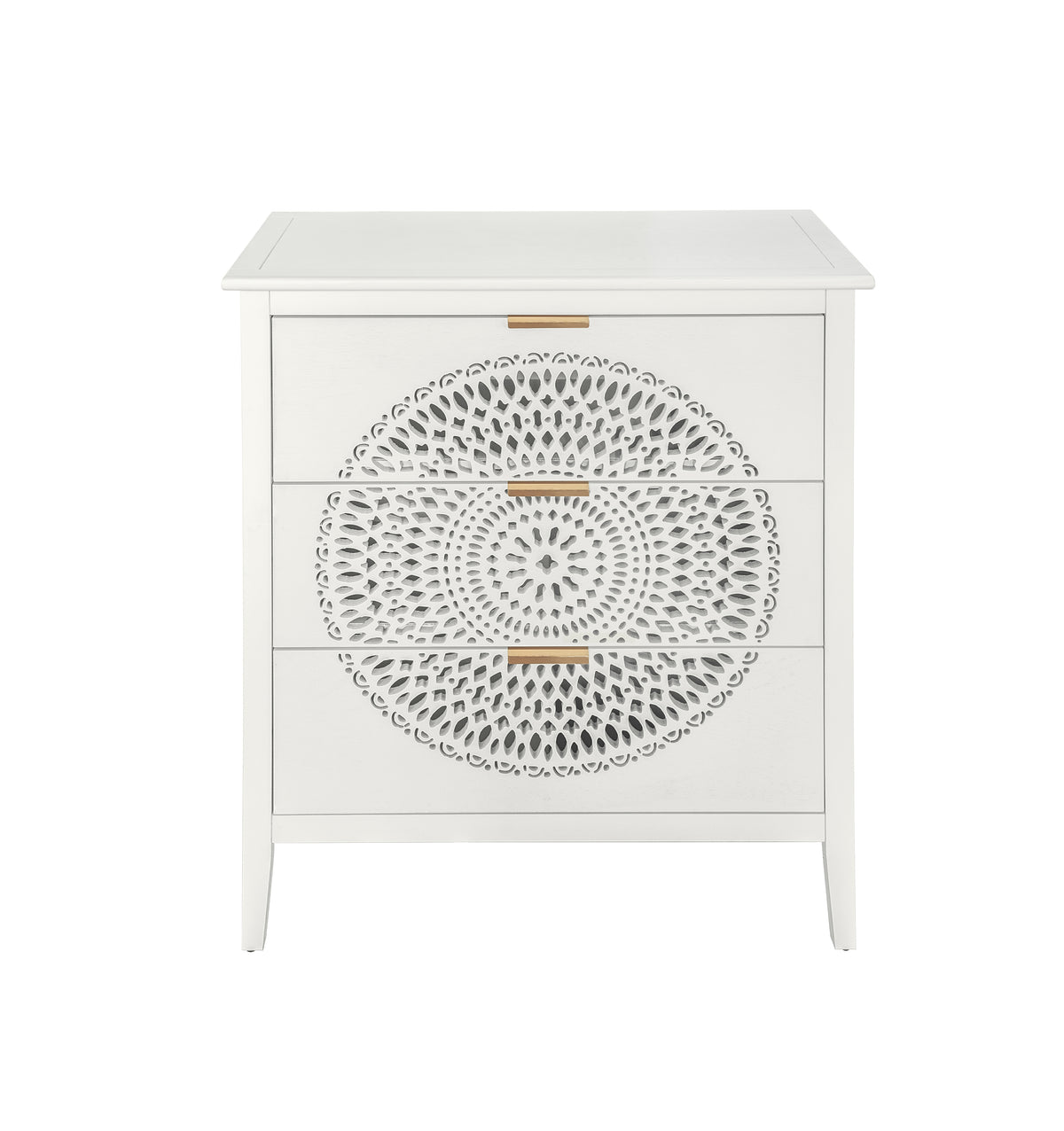3 Drawer Cabinet With Hollow Carved 3 Drawer Dresser Storage Chest With Metal Handles For Entryway Living Room Bedroom Beige American Design Mdf