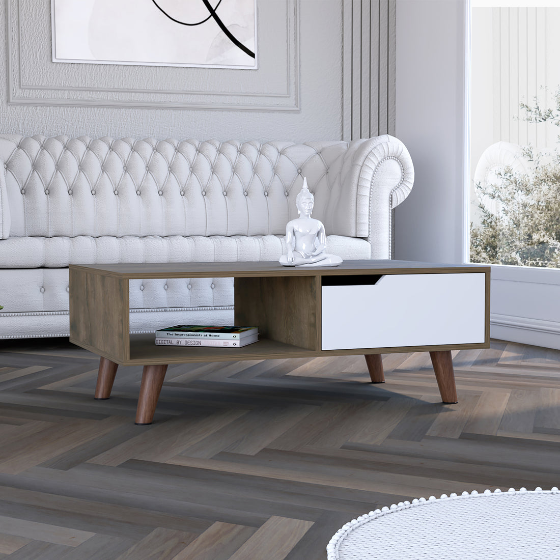 Oslo Coffee Table 2.0, One Drawer, Four Legs Multicolor Folding Primary Living Space Modern Freestanding Rectangular Coffee & End Tables Rectangular Particle Board Engineered Wood