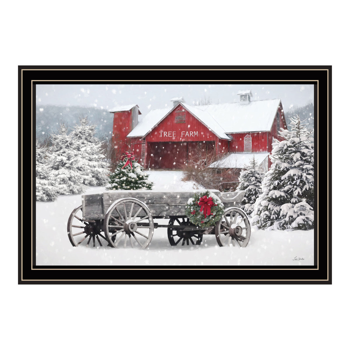 Tree Farm Wagon Black Framed Wall Art For Living Room, Bedroom Wall Art Print For Home Decor By Lori Deiter Multi Wood Paper