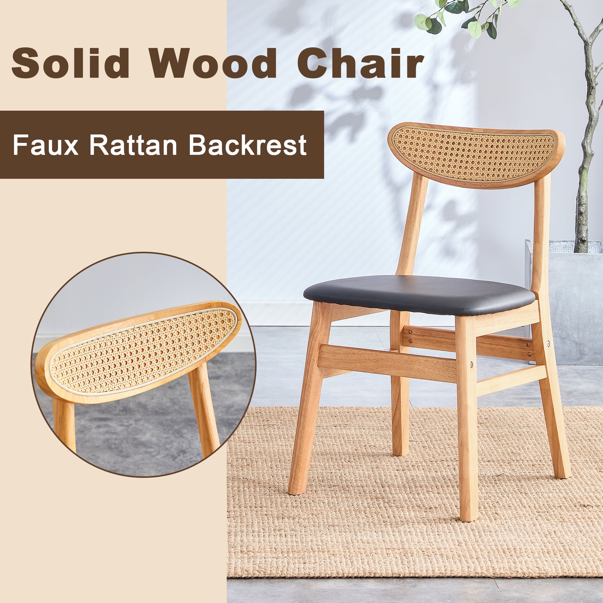 Table And Chair Set, Ancient Style Solid Wood Dining Table, Imitation Rattan Table Legs, Beautiful Simple Solid Wood Dining Chair, Perfect For Dinner, Meetings, Home And Office Decoration Wood Rubber Wood