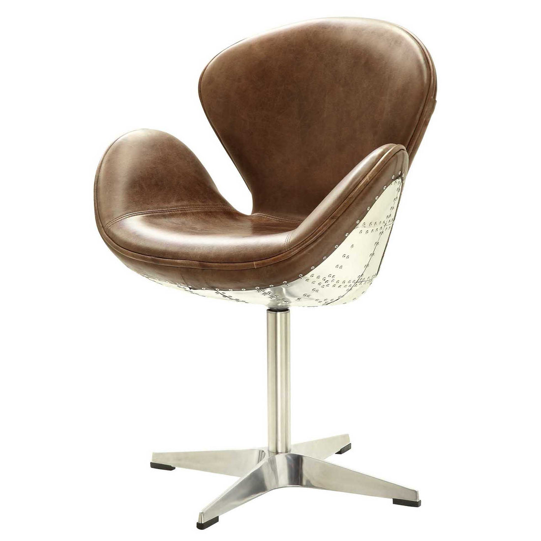 Retro Brown And Chrome Accent Chair With Padded Cushion Brown Primary Living Space Vintage Leather