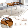 Table And Chair Set.Large Modern Rectangular Table With Brown Glass Top And Silver Metal Legs. Paired With 4 Light Gray Chairs With Checkered Armless High Back Pu Cushion And Silver Metal Legs. Light Gray,Silver Seats 4 Glass Metal