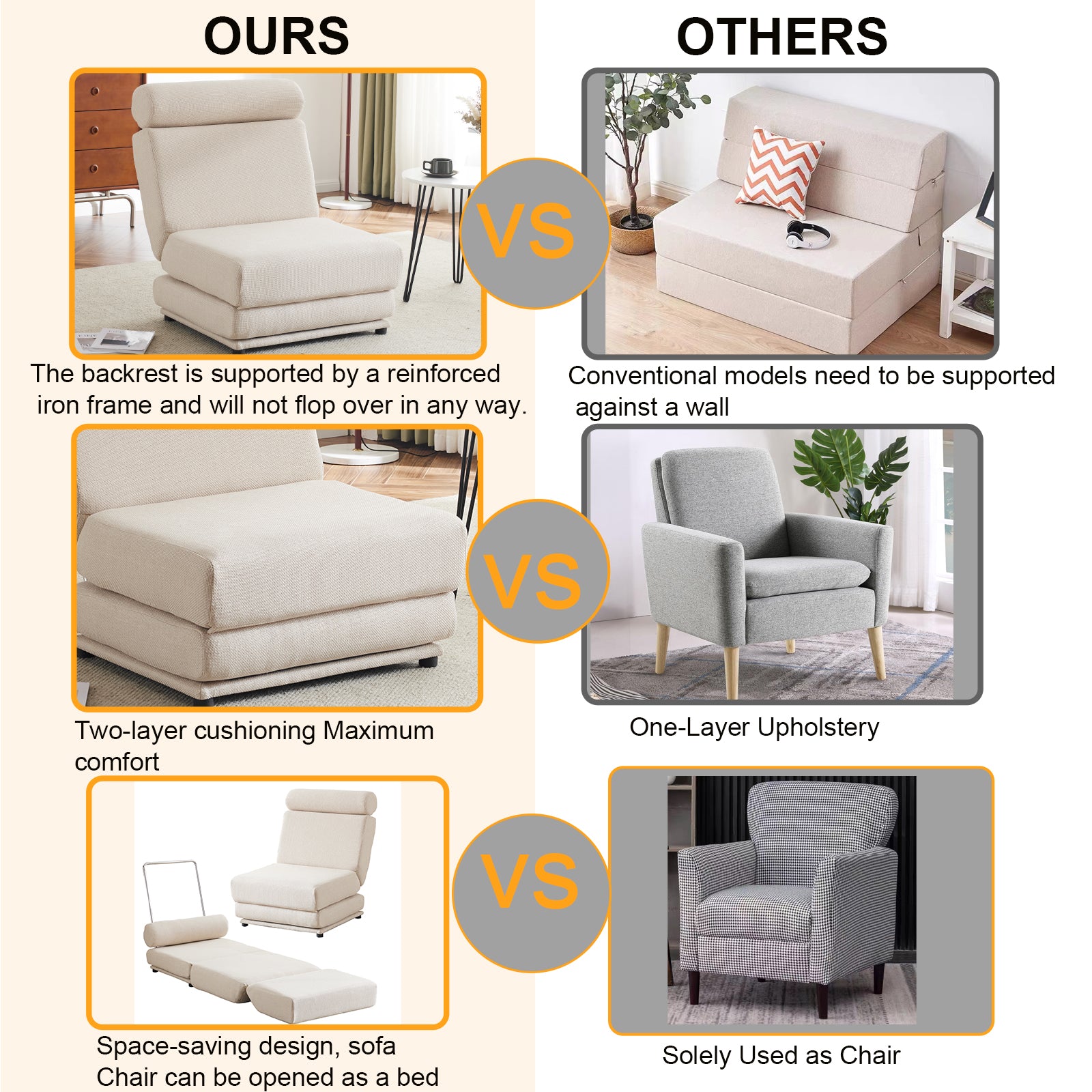 Single Sofa Chair Foldable Single Sofa Bed With Pillow,Portable Foldable Sofa Bed,Leisure Sofa Chair,Easy To Store,Made Ofand Wearable Linen Cream White Cream White Primary Living Space Modern Foam Linen