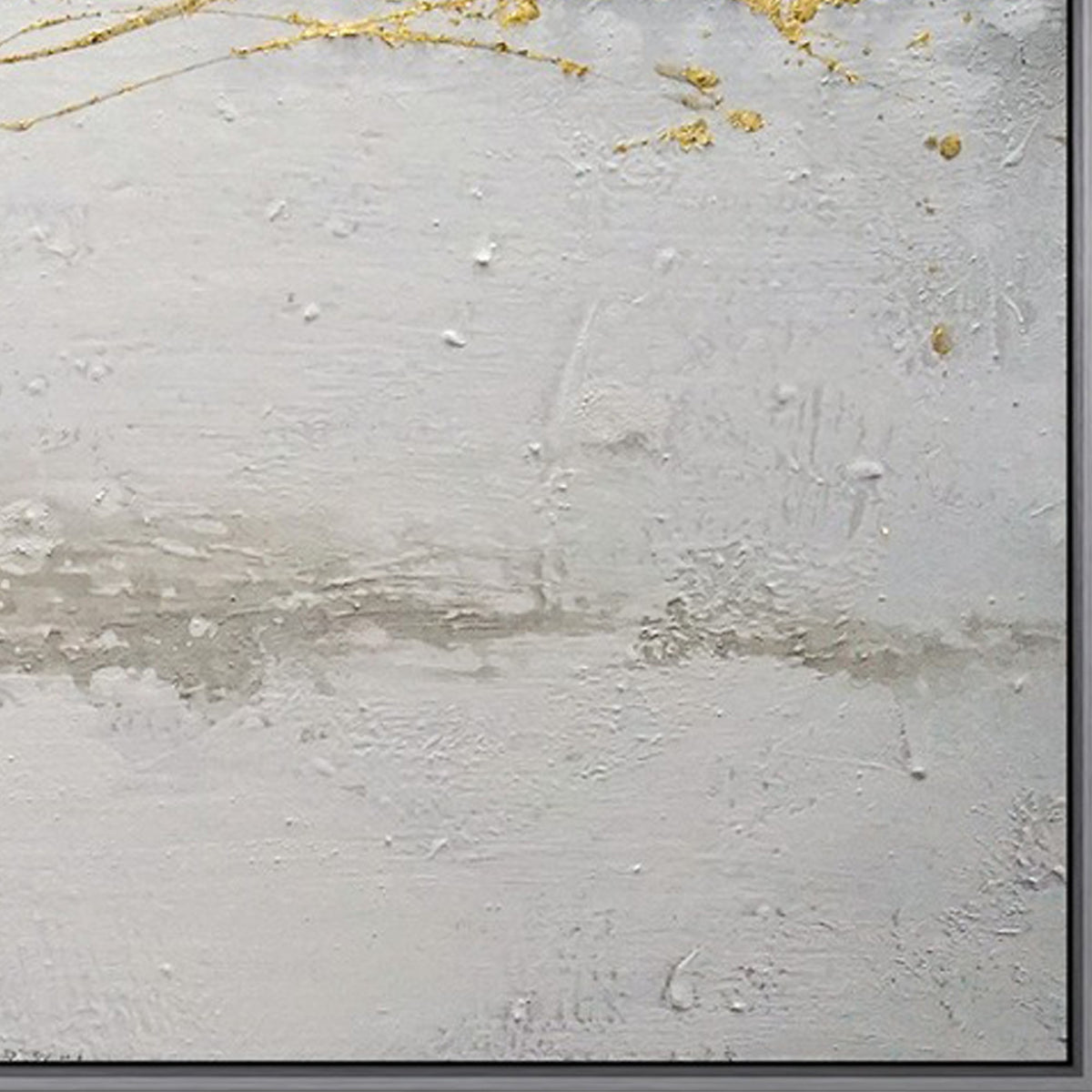 32 X 59 Hand Painted Abstract Painting, Framed, Black, White With Gold Foil White Gray Wood