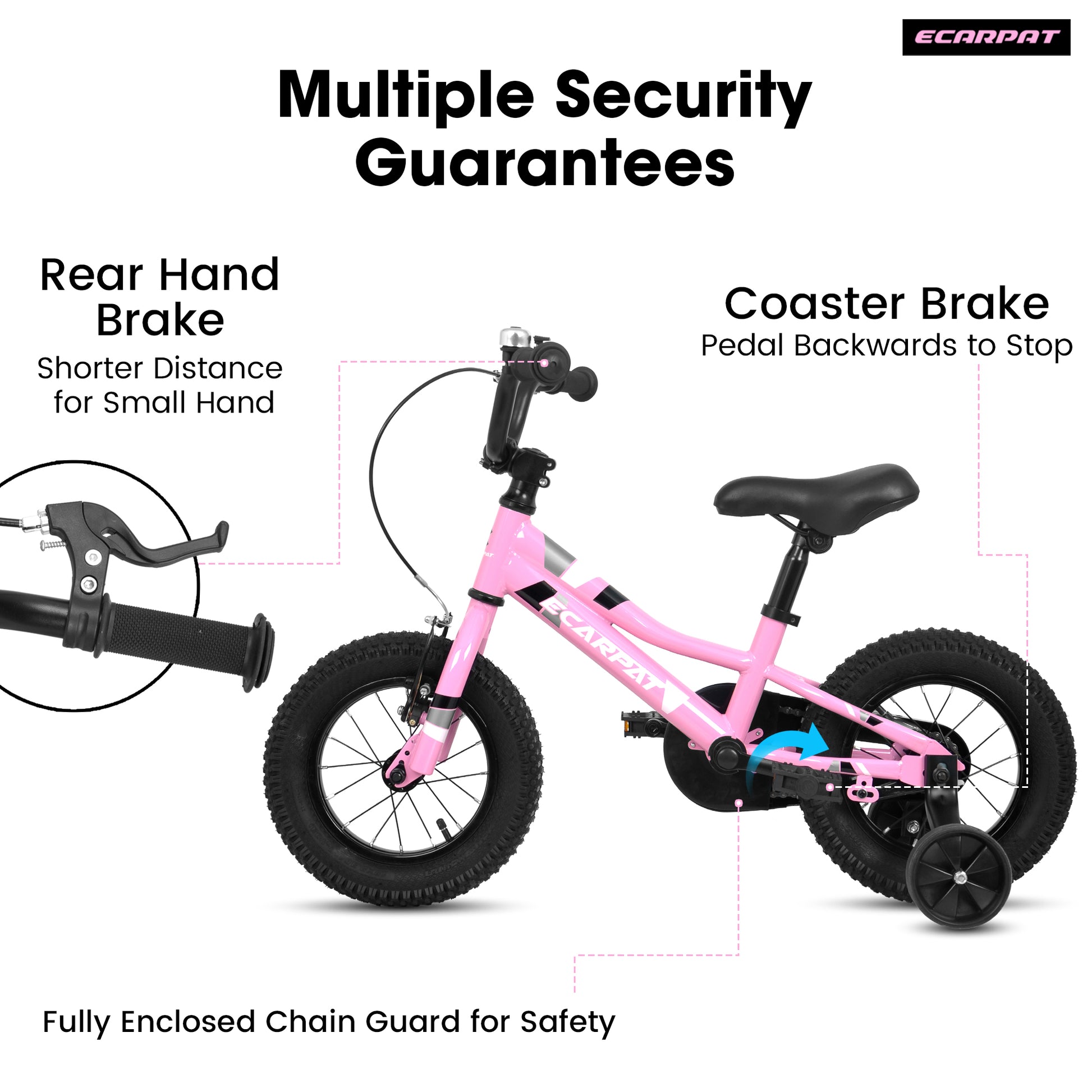 A14117 Ecarpat Kids' Bike 14 Inch Wheels, 1 Speed Boys Girls Child Bicycles For 2 3 Years, With Removable Training Wheels Baby Toys, Front V Brake, Rear Holding Brake Pink Cute Polyurethane Foam 3 To 4 Years Carbon Steel Outdoor