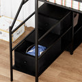 Full Size Metal Loft Bed With L Shaped Desk, Led Lights, Charging Cradle, Led Loft Bed Frame, Full Size Bed With One Cabinet Wardrobe And 2 Fabric Drawers, Safety Rails And Ladder, Black Black