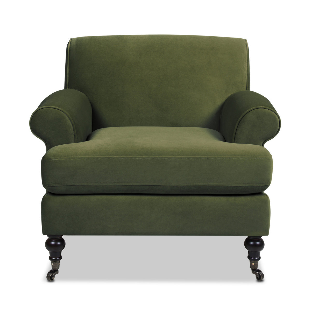 Alana 38" Lawson Accent Arm Chair Metal Casters, Olive Green Performance Velvet Olive Green Foam Velvet