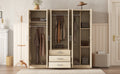 6 Doors Wooden Wardrobe Storage For Bedroom, With Big Drawers, Gray Brown Plywood