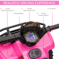 Aosom Kids Atv Four Wheeler Ride On Car, Motorized Quad, 6V Battery Powered Electric Quad With Songs For 18 36 Months, Pink Pink Iron Plastic