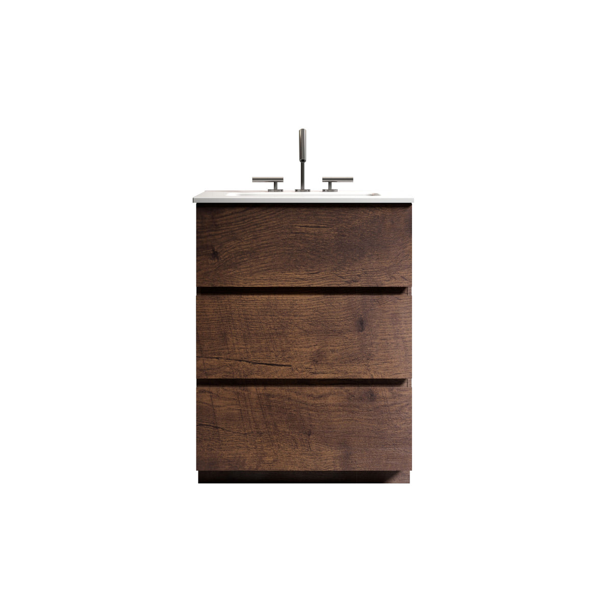 Tia 24" Walnut Bathroom Vanity With Sink With 3 Faucet Holes, Large Storage Freestanding Bathroom Vanity For Modern Bathroom, One Piece White Sink Basin Without Drain And Faucet, Pre Assembled White