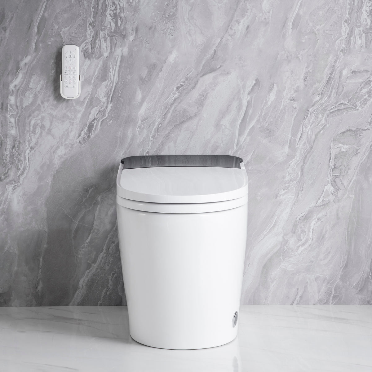 Elongated Smart Toilet With Elongated Heated Bidet Seat, Intelligent Toilet With Bidet Built In, Feet Sensor,Auto Open Close Seat, Off Seating Auto Flush, Night Light, Warm Water & Dryer,White White Bathroom Luxury Porcelain