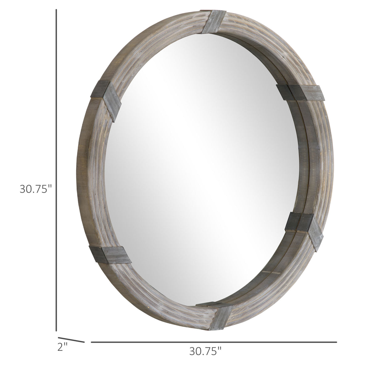 Homcom 30.75" Wood Wall Mirror, Farmhouse Decorative E Round Mirror For Wall Decor In Living Room, Bedroom, Natural Wood Color Natural Wood Mdf