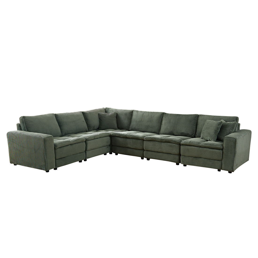 6 Seats,Oversized Sectional Sofa,L Shaped Corner Couch With Detachable Seat & Back Cushion, Corduroy Upholstery Convertible Sleeper Sofa&Couch For Living Room Green Fabric 6 Seat