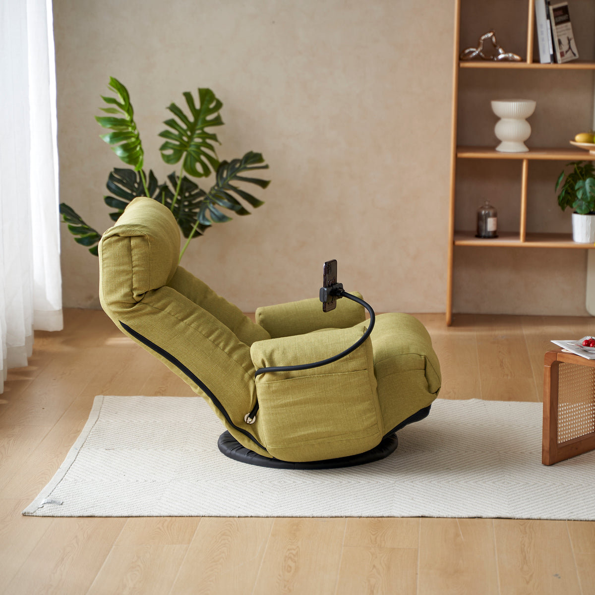 Adjustable Head And Waist, Game Chair, Lounge Chair In The Living Room, 360 Degree Rotatable Sofa Chair,Rotatable Seat Leisure Chair Deck Chair Green Metal Soft Cotton Metal