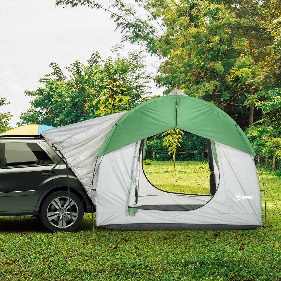 Outsunny Suv Tent, 2000Mm Waterproof Truck Tent With 3 Doors And Mesh Window, For 5 6 Person Camping Outdoor Travel, 7.5' L X 6.9' W X 6.9' H, Gray And Green Grey Polyester