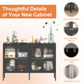 Metal Sideboard Cabinet With 4 Glass Door, Steel Locker Sideboard Buffet Cabinet, Sideboard Buffet Cabinet With 4 Doors, Kitchen Storage Cabinet, Coffee Bar Cabinet For Kitchen, Living Room, Black