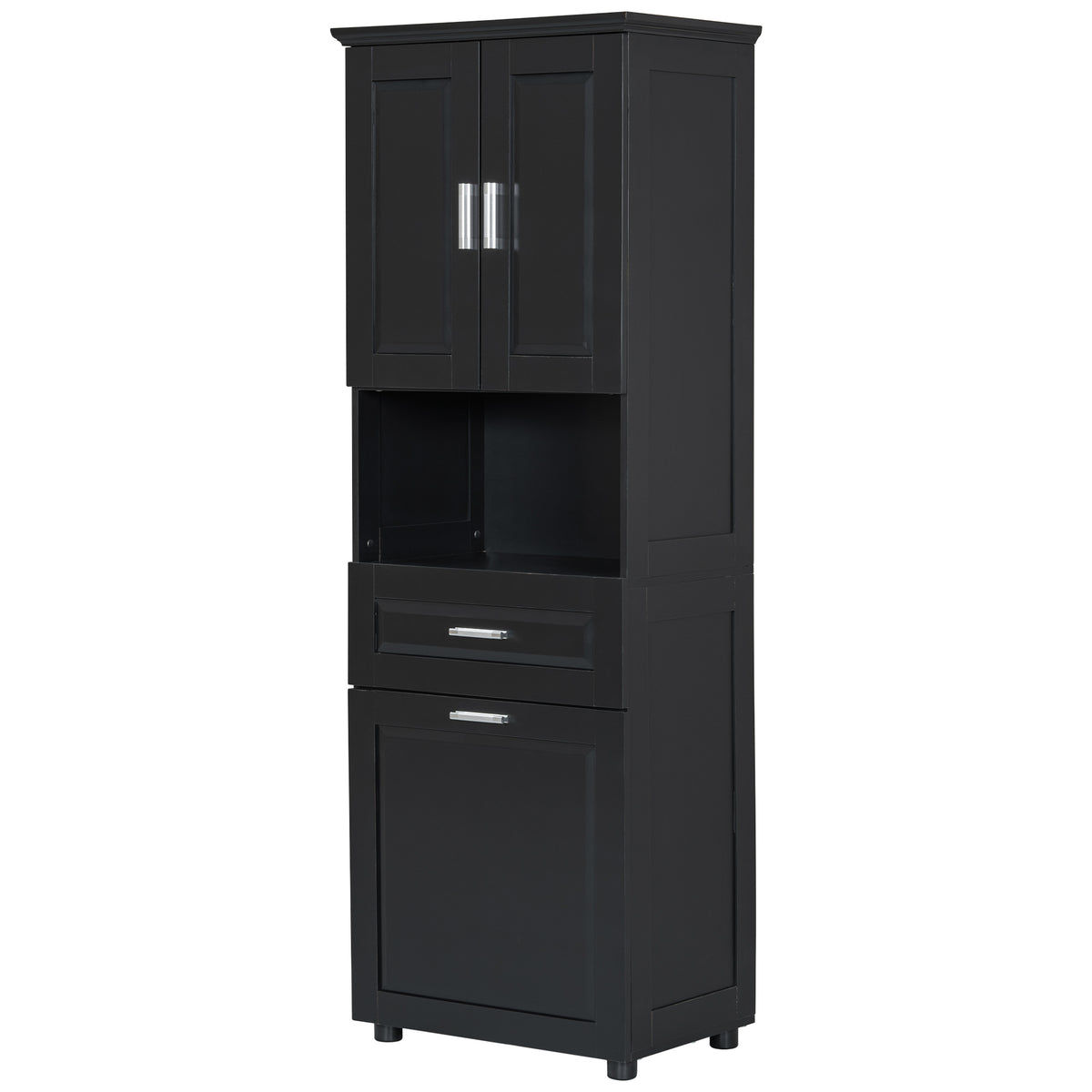 Tall Bathroom Cabinet With Laundry Basket, Large Storage Space Tilt Out Laundry Hamper And Upper Storage Cabinet, Black Black Mdf