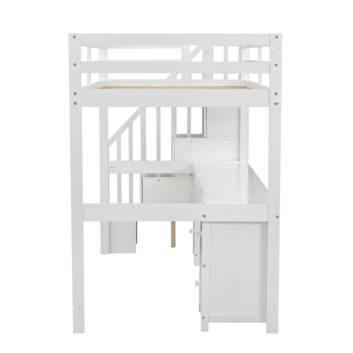 Twin Size Loft Bed Frame With Built In Desk And Double Storage Drawers,White Twin White Solid Wood Mdf