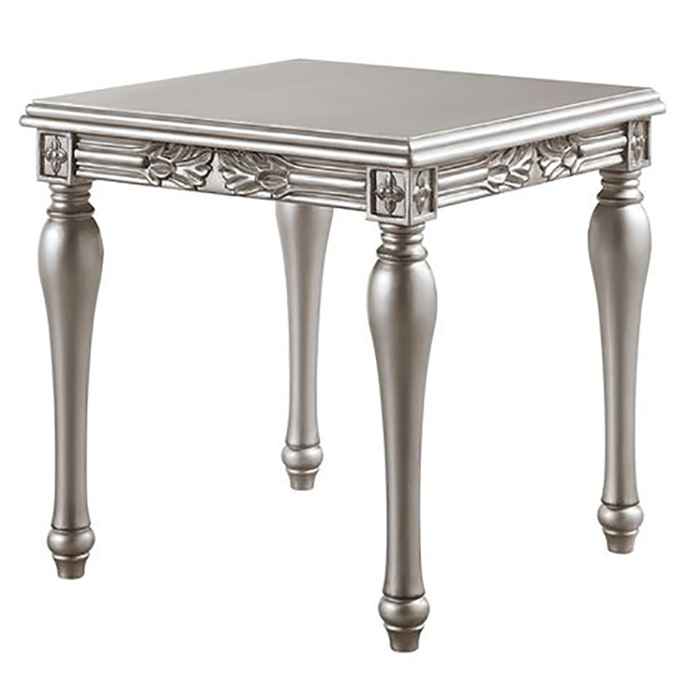 Platinum End Table With Turned Leg Silver Primary Living Space Rubberwood Square Wood