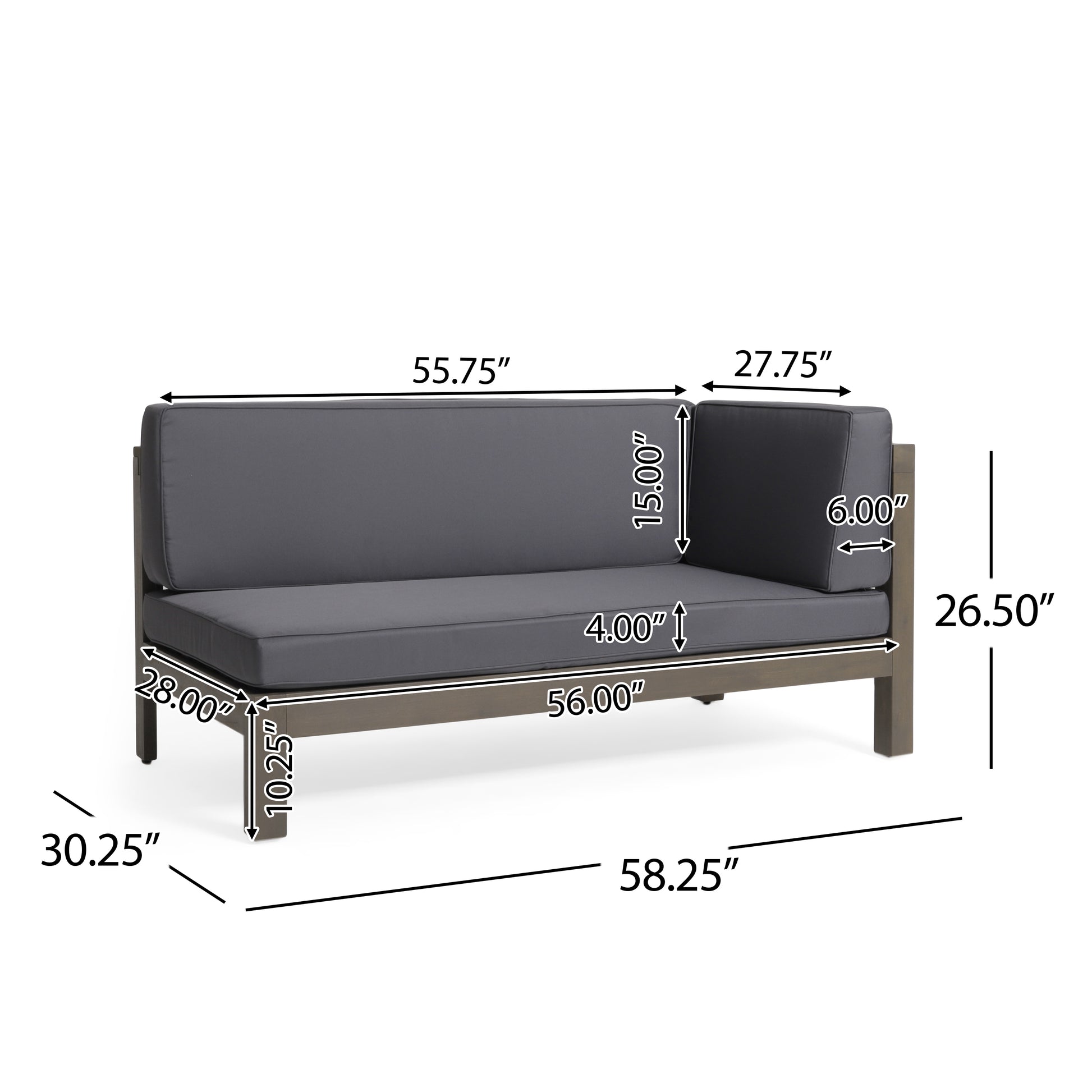 Brava X Back 4 Piece Sofa Set, Dark Grey Dark Grey Acacia Wood