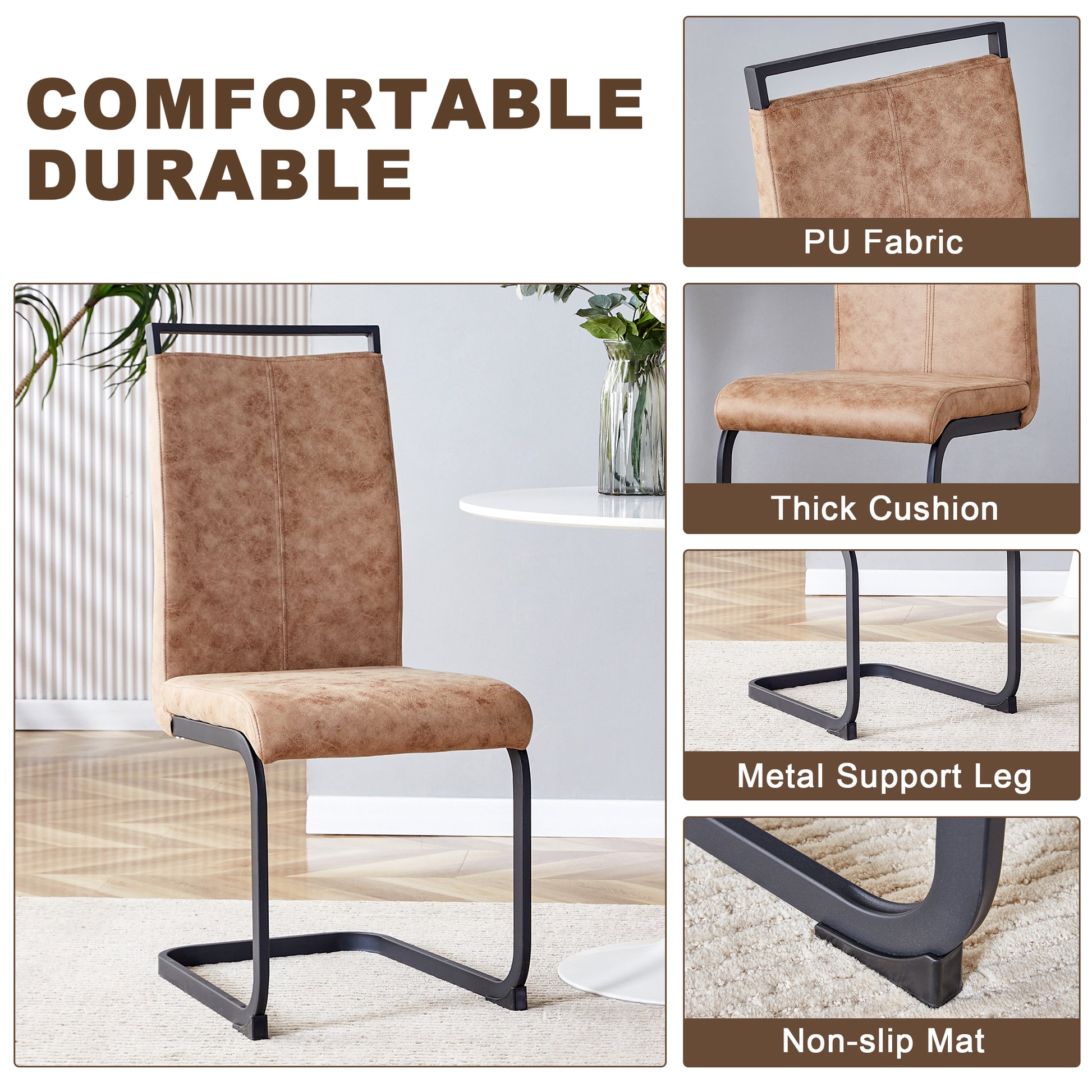 Table And Chair Set. Modern Dining Table With Mdf Top And Beautiful Mdf Legs. Comes With Brown Comfortable Chair With Pu Seat And Metal Legs. Suitable For A Wide Range Of Decorative Styles. Brown,Wood Seats 4 Mdf