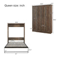 Queen Size Half Self Close And Open Murphy Bed With 1 Side Cabinet Storage Shelf, Cabinet Space Saving Bed Perfect For Guest Room, Bed Room, Guest Room, Home Office, Brown Box Spring Not Required Queen Brown Wood Brown Pine Murphy Solid Wood Mdf