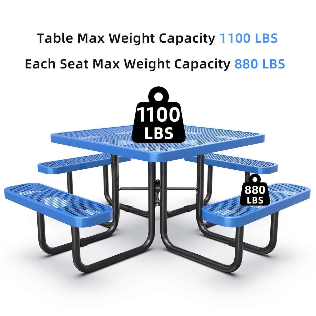 Square Outdoor Steel Picnic Table 46" With Umbrella Pole,Blue Blue Steel Steel