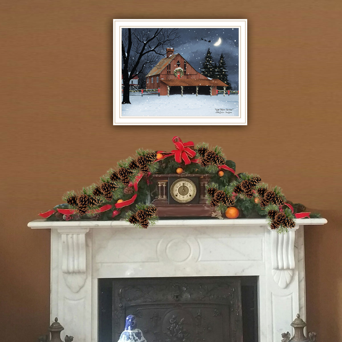 Night Before Christmas White Framed Wall Art For Living Room, Bedroom Wall Art Print For Home Decor By Billy Jacobs Multi Wood Paper