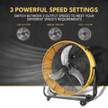 30 In. 3 Speed Yellow Heavy Duty Metal Industrial Drum Fan, Air Circulation Yellow Metal