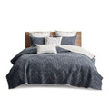 3 Piece Embroidered Cotton Quilt Set Navy King Cal King King Navy Cotton