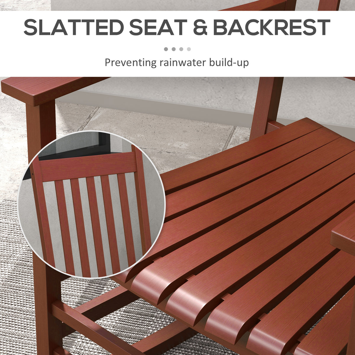 Outsunny Outdoor Rocking Chair Set Of 2 With Side Table, Patio Wooden Rocking Chair With Smooth Armrests, High Back For Garden, Balcony, Porch, Supports Up To 352 Lbs., Wine Red Red Wood