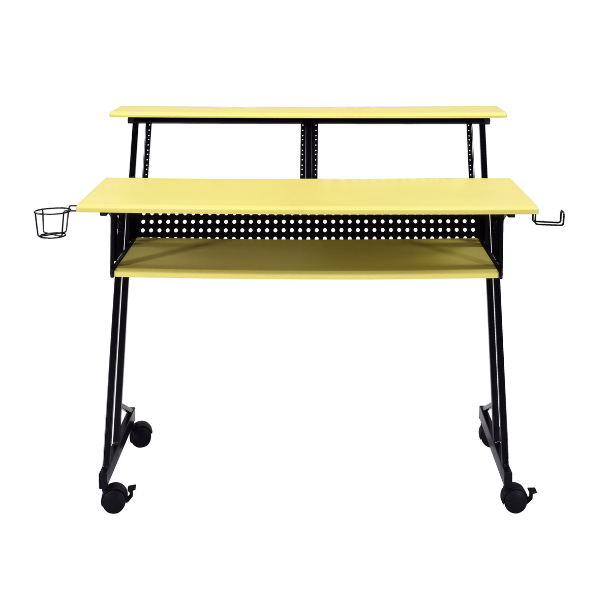 Yellow And Black Music Studio Desk With Keyboard Tray Yellow Black Writting Desk Office Rectangular Shelves Desk Rectangular Wood Metal Sled
