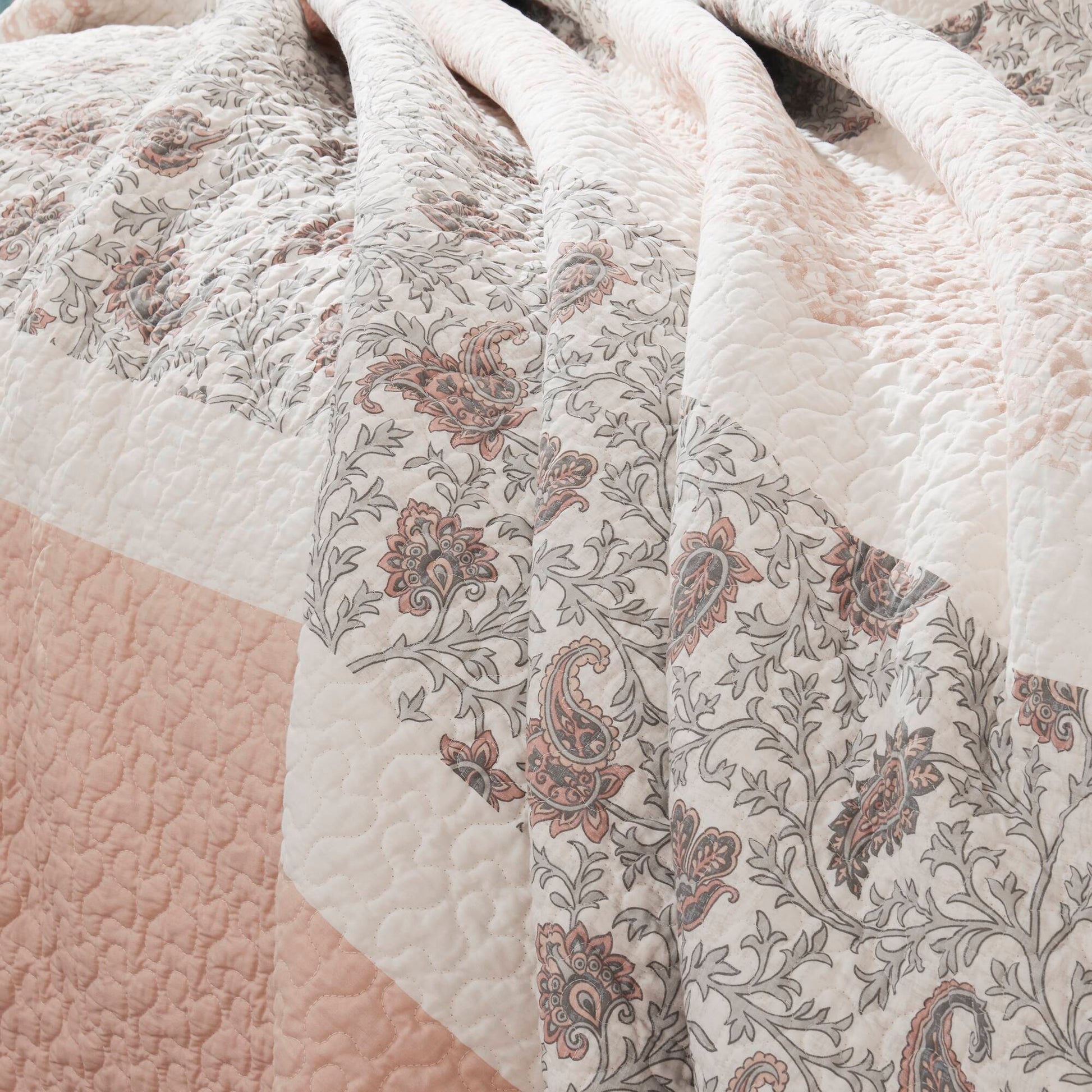 6 Piece Cotton Percale Quilt Set With Throw Pillows Blush King Cal King King Blush Polyester