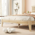 Queen Size Rubber Wooden, Solid Wooden Bed With Rattan Headboard, Enhanced By Support Feet Queen Natural American Design Rubber Wood