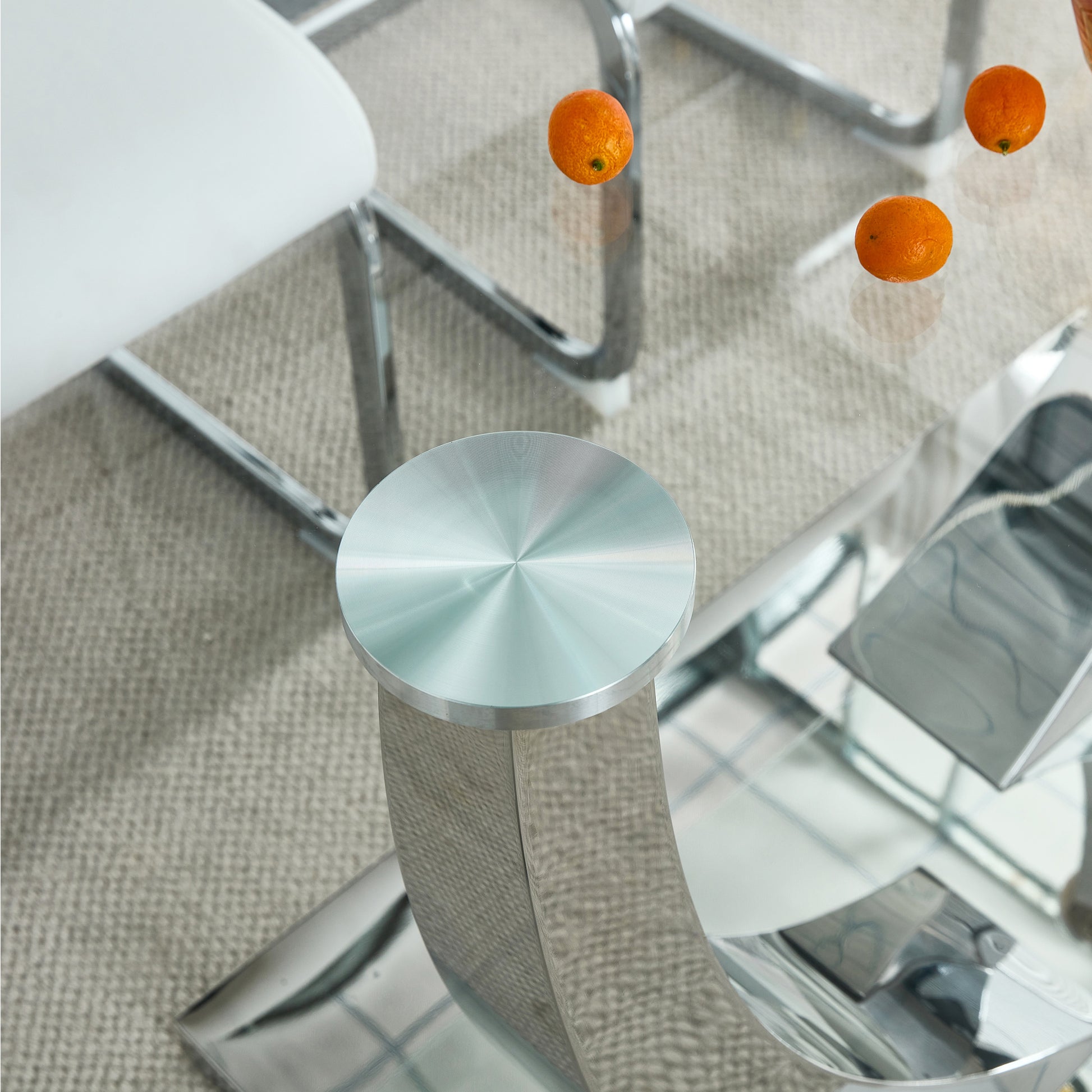 Table And Chair Set, Modern Dining Table, Tempered Glass Tabletop And Silver Colored Leg Table, Soft And Comfortable Dining Chair, Perfect For Dinner, Meetings, Home And Office Decor White Seats 6 Glass