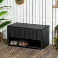 Outsunny Outdoor Deck Box & Shoe Storage, Pe Rattan Wicker Towel Rack With Liner For Indoor, Outdoor, Patio Furniture Cushions, Pool, Toys, Garden Tools, Black Black Steel