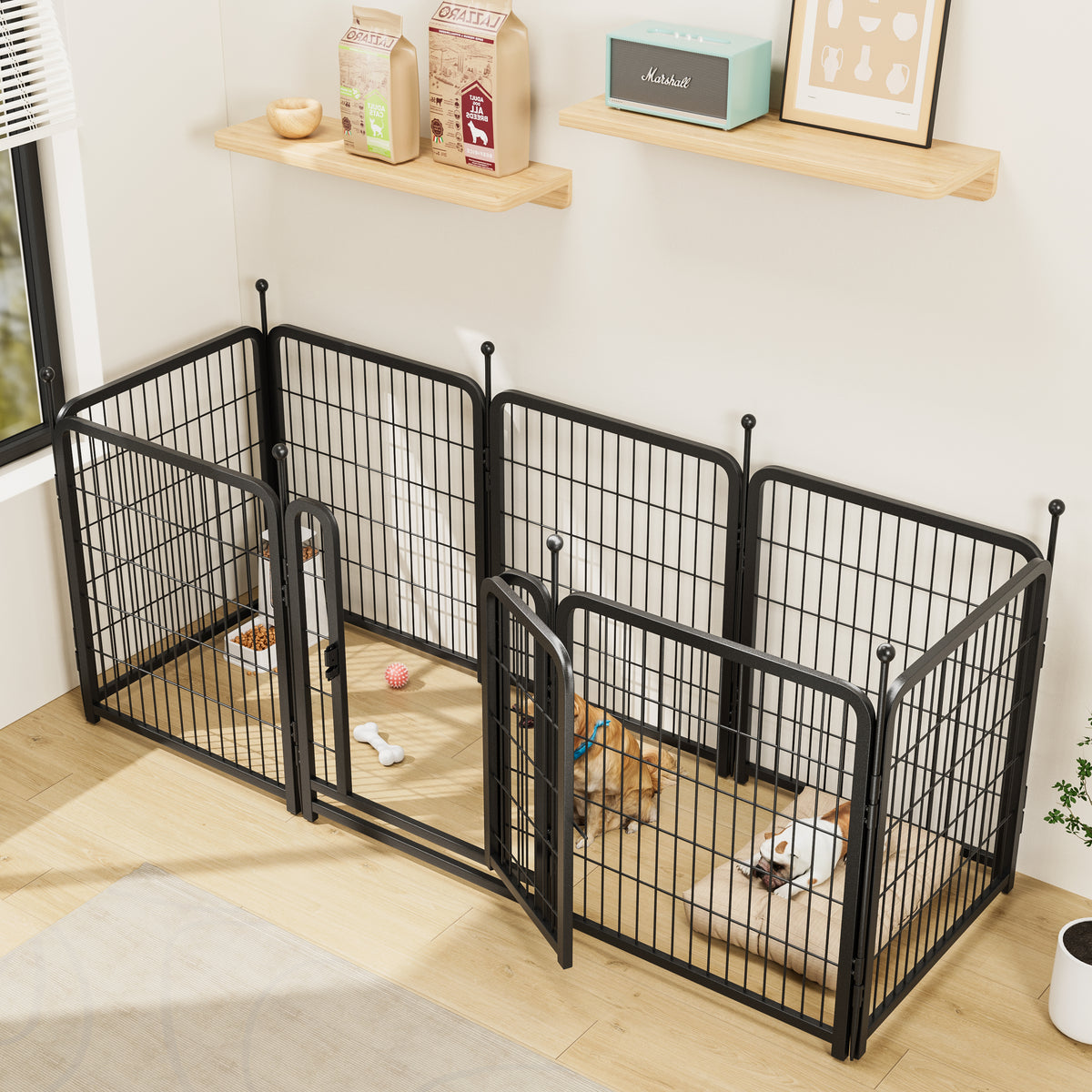 Dog Playpen 8 Panels 32" Height Heavy Duty Dog Fence Puppy Pen For Large Medium Small Dogs Indoor Outdoor Foldable Pet Exercise Pen Black Iron
