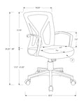 Office Chair, Adjustable Height, Swivel, Ergonomic, Armrests, Computer Desk, Work, White Mesh, Black Metal, Contemporary, Modern White Foam Polyester