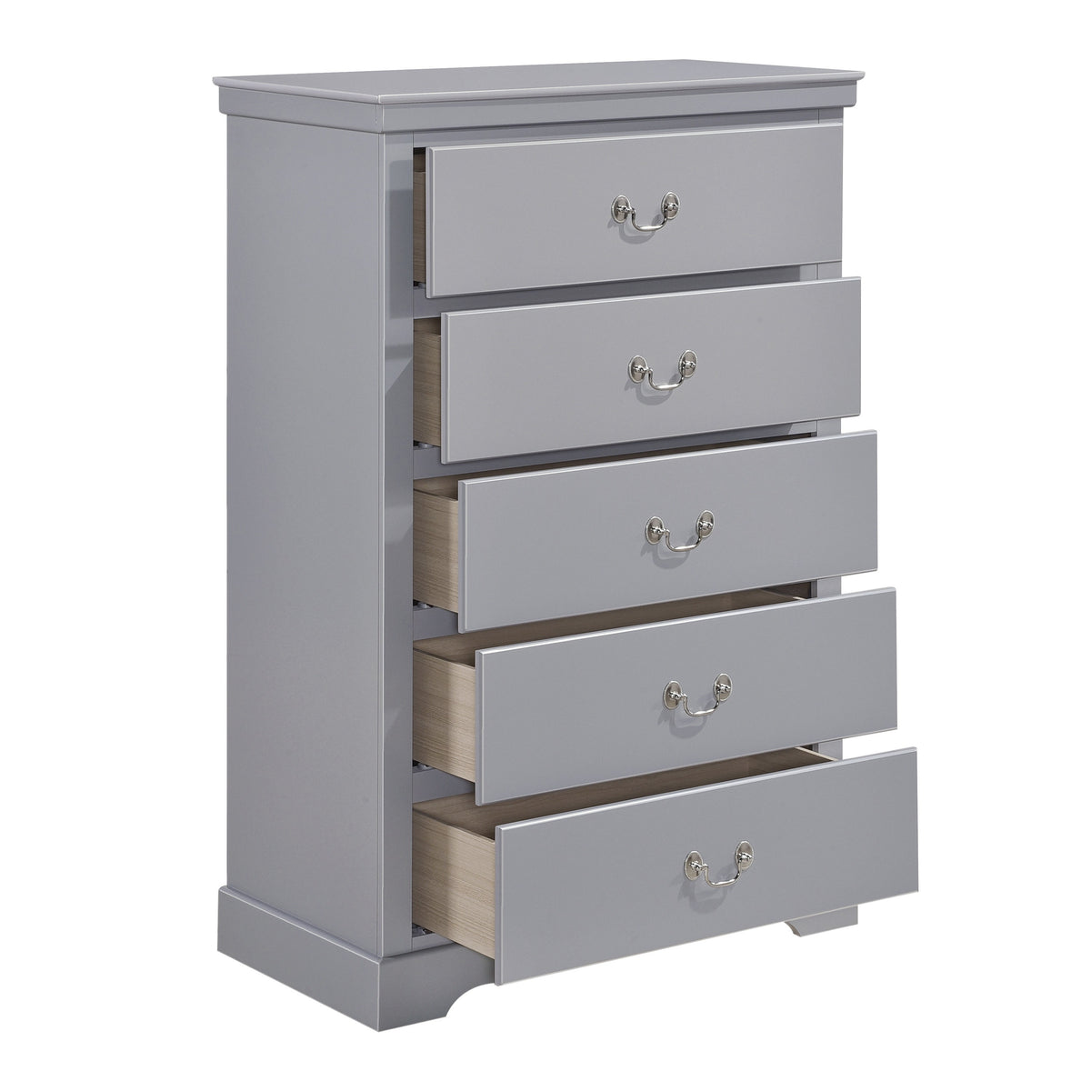 Classic Traditional 1Pc Chest Of 5 Drawers Gray Finish Bedroom Furniture Wooden Gray Wood