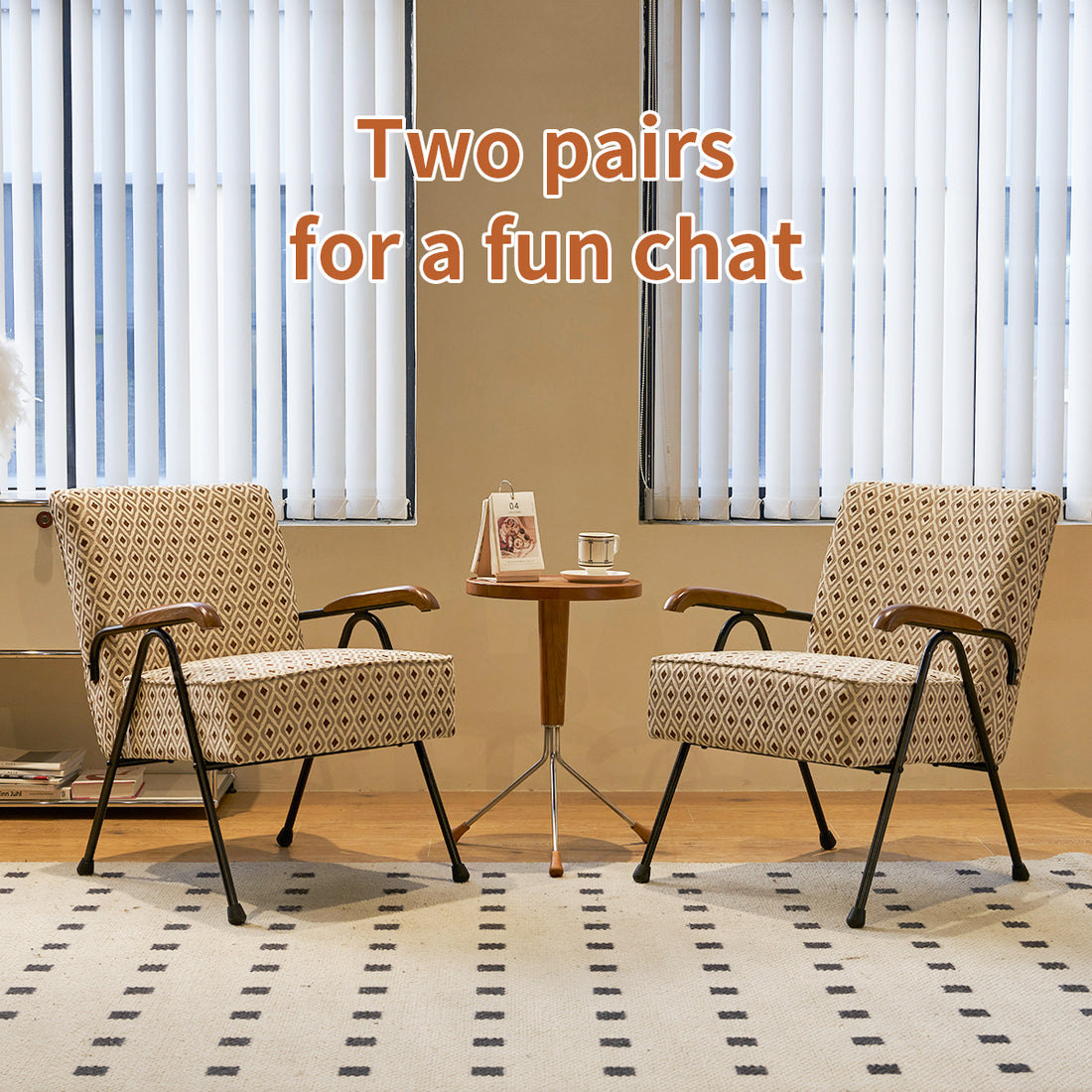 Pattern Colorful Fabric Armchair, Modern Accent Chair High Back, Living Room Chairs With Metal Legs And Soft Padded, Sofa Chairs For Home Office,Bedroom,Dining Room Cream Brown Fabric