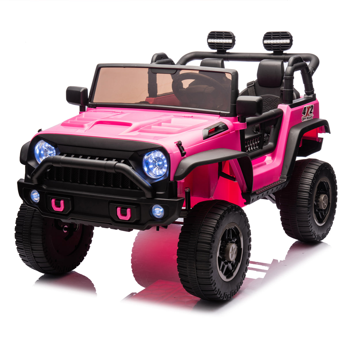 24V Two Seater Kids Ride On Truck Car W Parents Control,200W*2,Seat Width 20.28In,Four Wheel Suspension,Led Lights,Music,Mp3,Bluetooth,Two Independent Seat Belts,Suitable For Off Road For Kids Aged 3 Pink 100 149 Lbs Polypropylene
